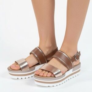 NERO GIARDINI MADE IN ITALY Genuine Leather Platform Sandals Rose Gold Strap 9